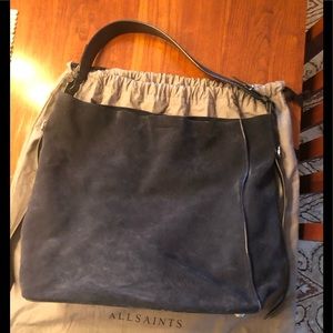 All Saints Slouchy Hobo/Tote Blue Suede